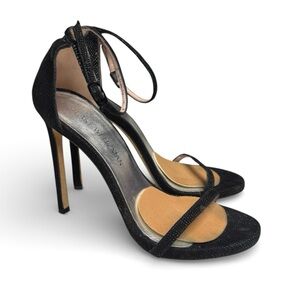 Stuart Weitzman Nudist Goose Bump Black Strappy Heels Size 8M